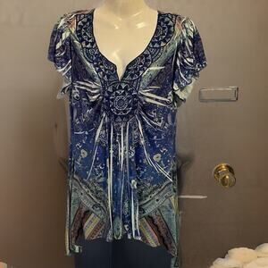 Y2K World Unity Women S Blouse Tunic Top Boho Artsy Floral Fairy Asymmetrical